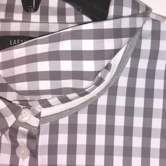 LAFAYETTE 148 NEW YORK Selvage Neck Gingham Check 3/4 Sleeve Blouse Size 2X EUC - Picture 5 of 10